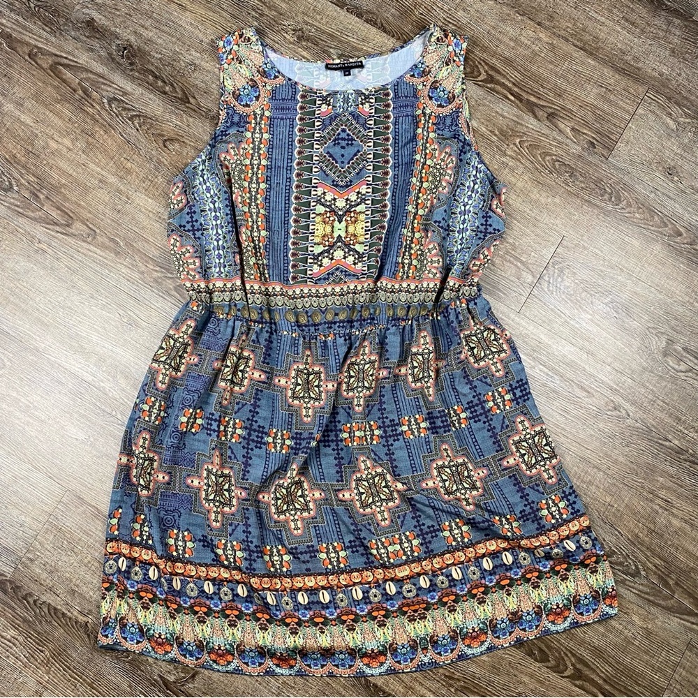 Hemant & Nandita Dress Women 2X Blouson Boho Scoop Neck Colorful Sleeveless Midi